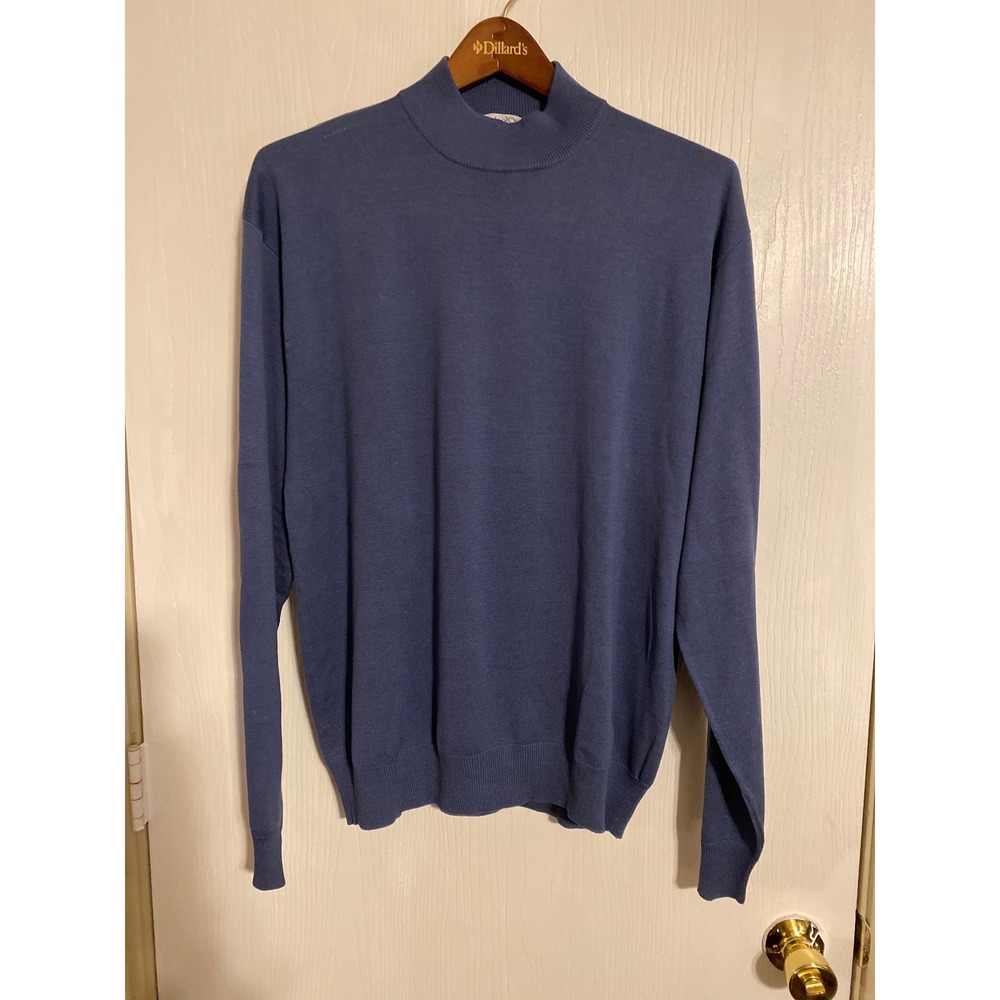 Anthology 100% Silk Mock Neck Sweater Blue Periwinkle Knit Pullover Large 0700
